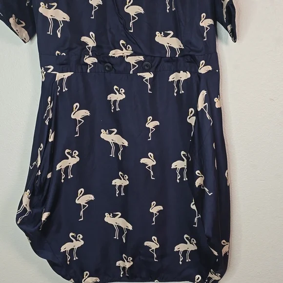 Just Cavalli Swing Midi Dress Navy  100% Silk Short Sleeve Midi Dress Size Small - Picture 3 of 9